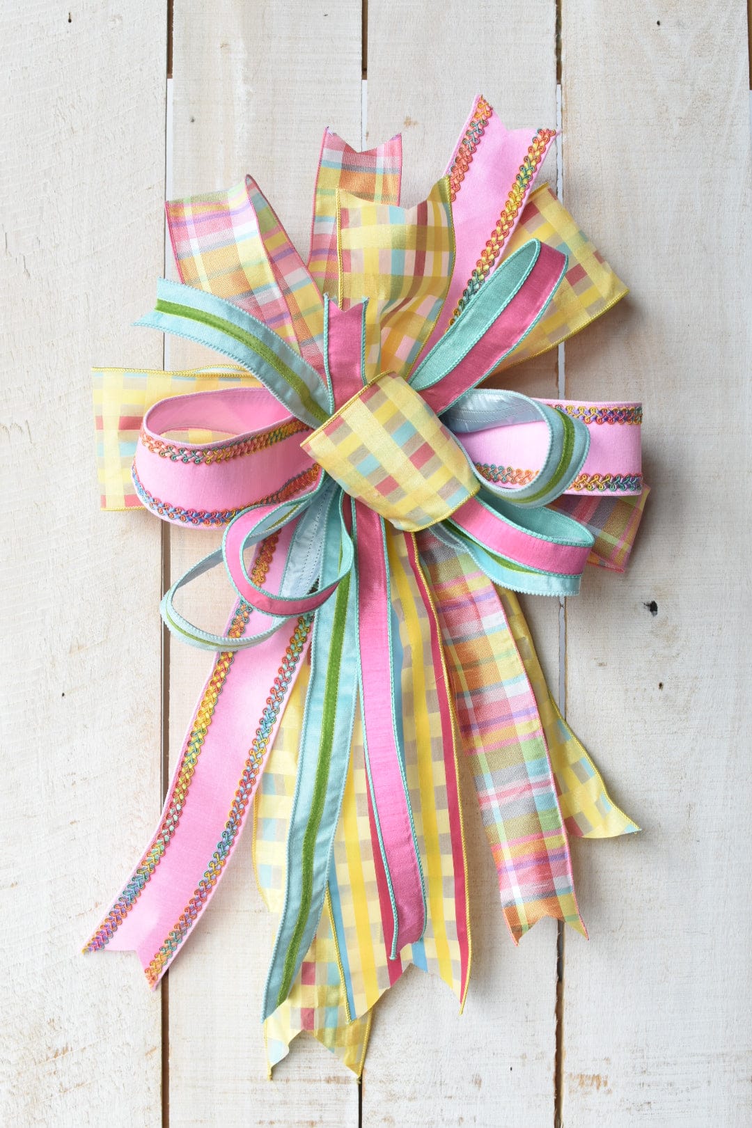 Yellow/Green/Pink/Blue/Purple Plaid Floral Hand Tied Bow
