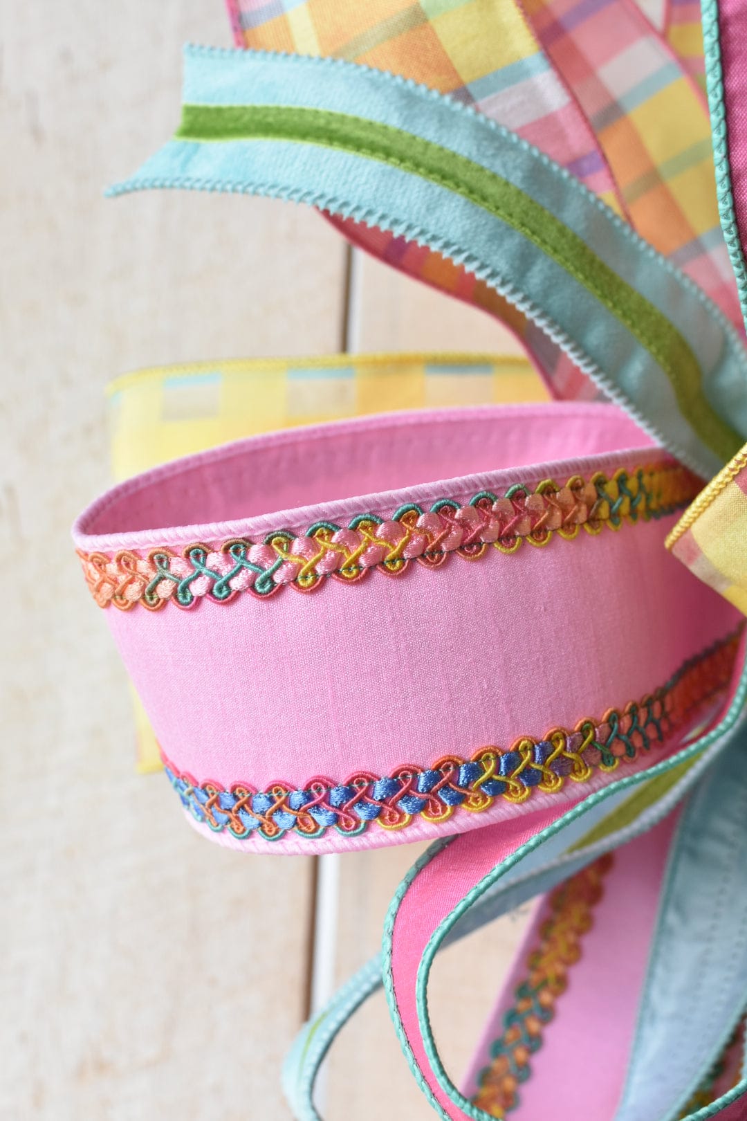 Yellow/Green/Pink/Blue/Purple Plaid Floral Hand Tied Bow