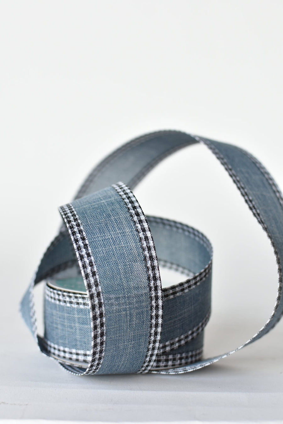 1 1/2" x 10yd Denim Faux Linen with Check Border