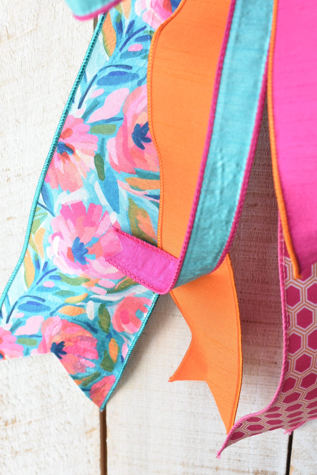 Coral/Orange/Pink/Blue Floral Hand Tied Bow