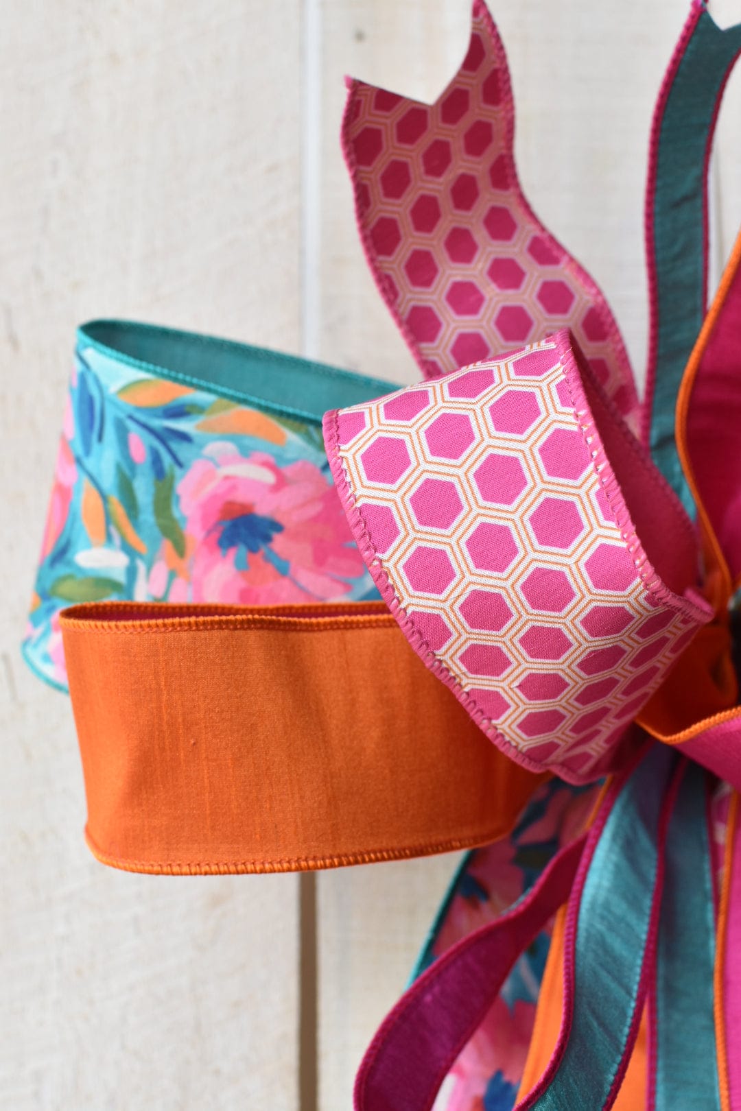 Coral/Orange/Pink/Blue Floral Hand Tied Bow