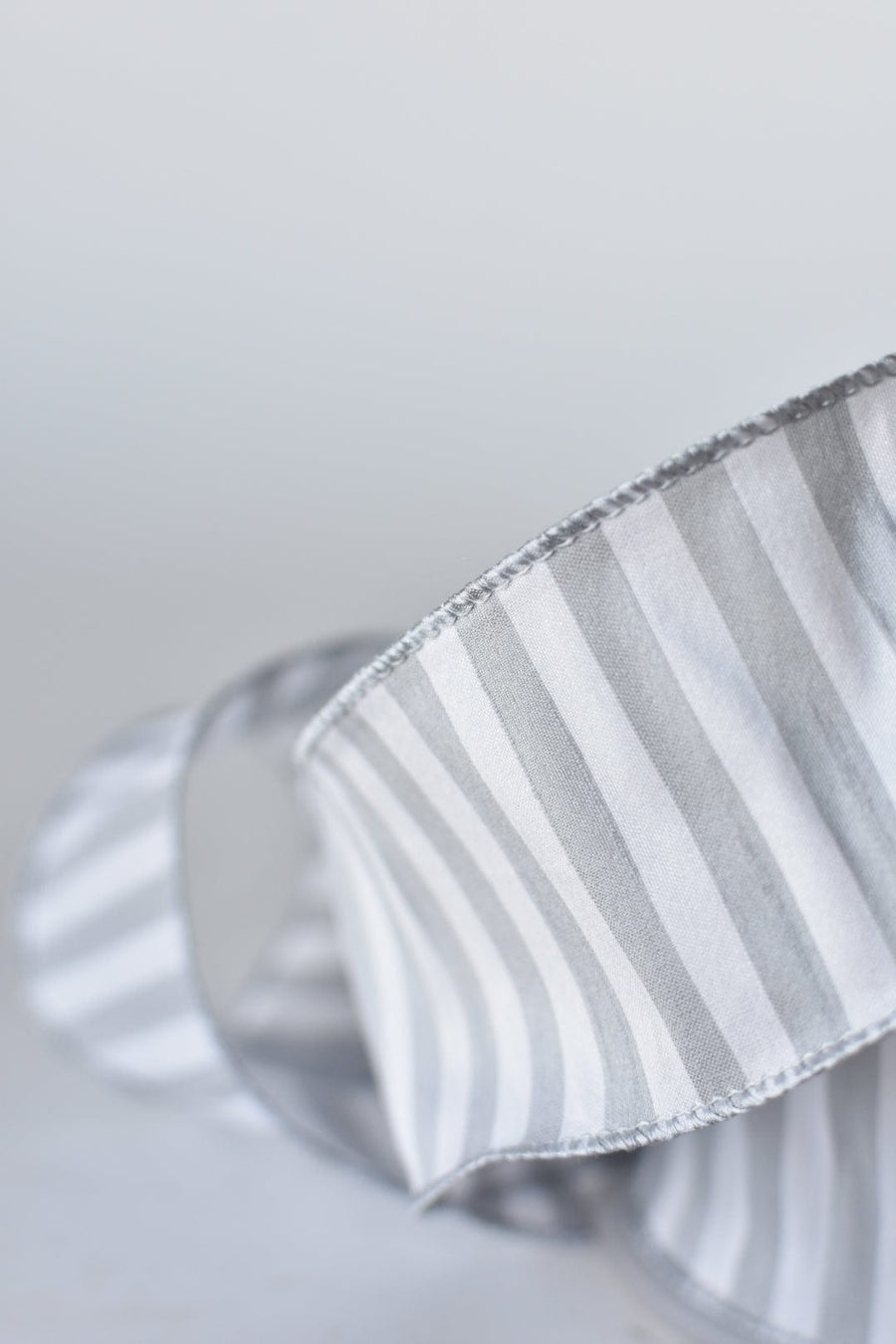 2.5" x 10yd White + Gray Striped Faux Dupion Silk Ribbon