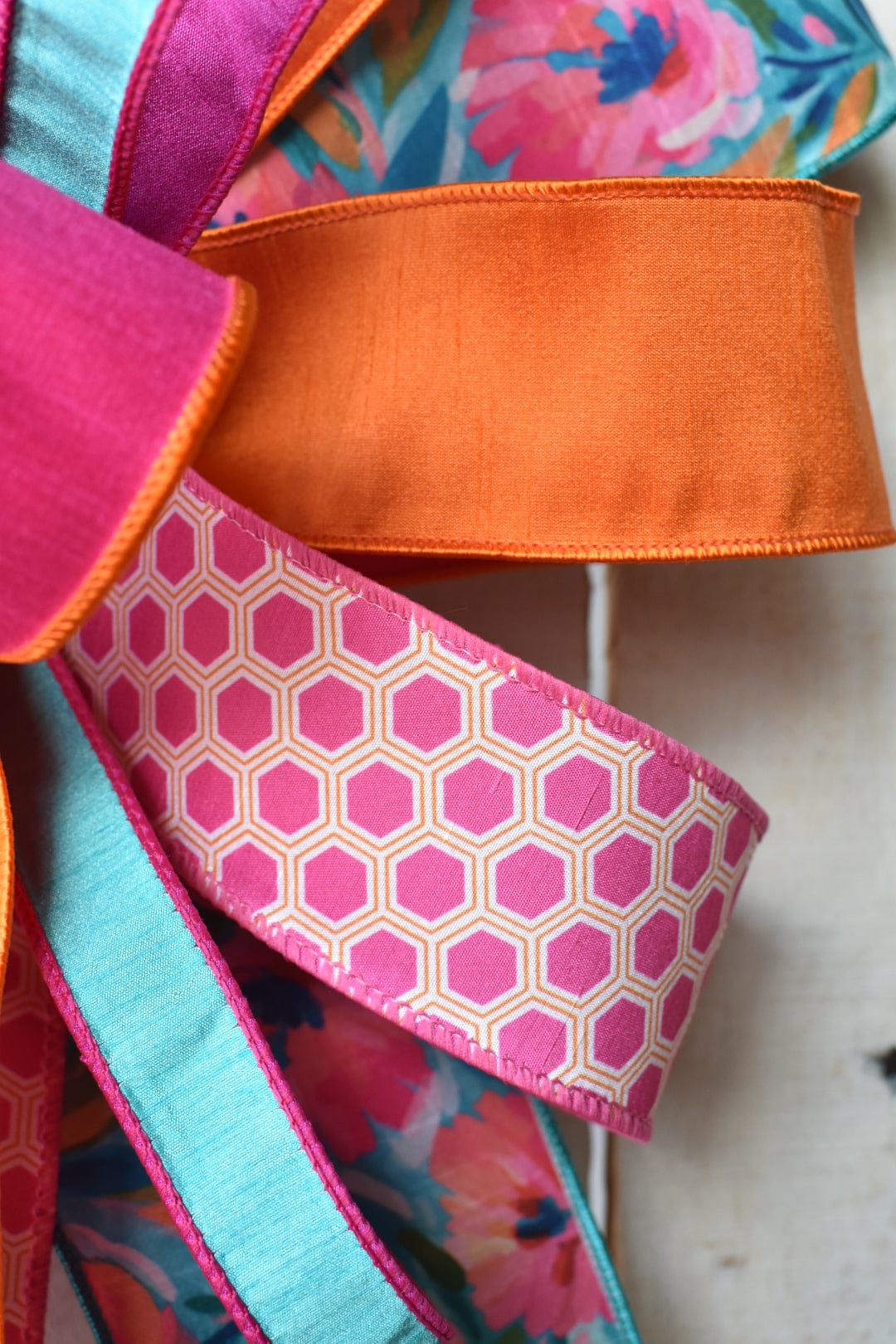 Coral/Orange/Pink/Blue Floral Hand Tied Bow