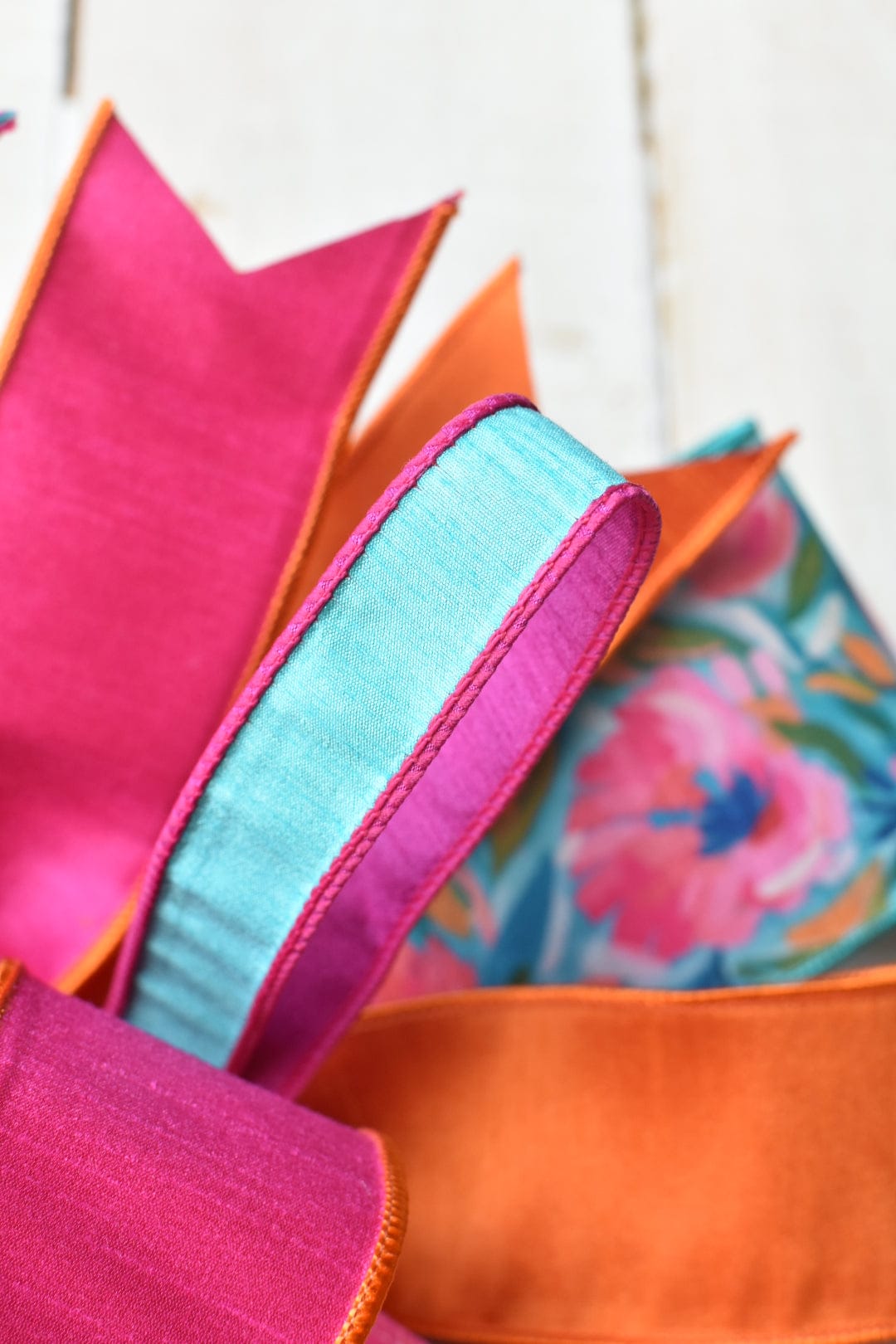 Coral/Orange/Pink/Blue Floral Hand Tied Bow