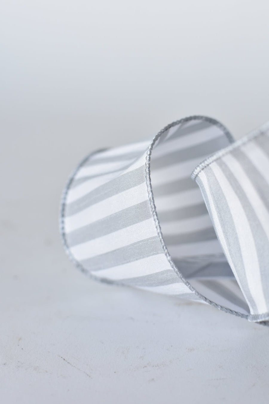 2.5" x 10yd White + Gray Striped Faux Dupion Silk Ribbon