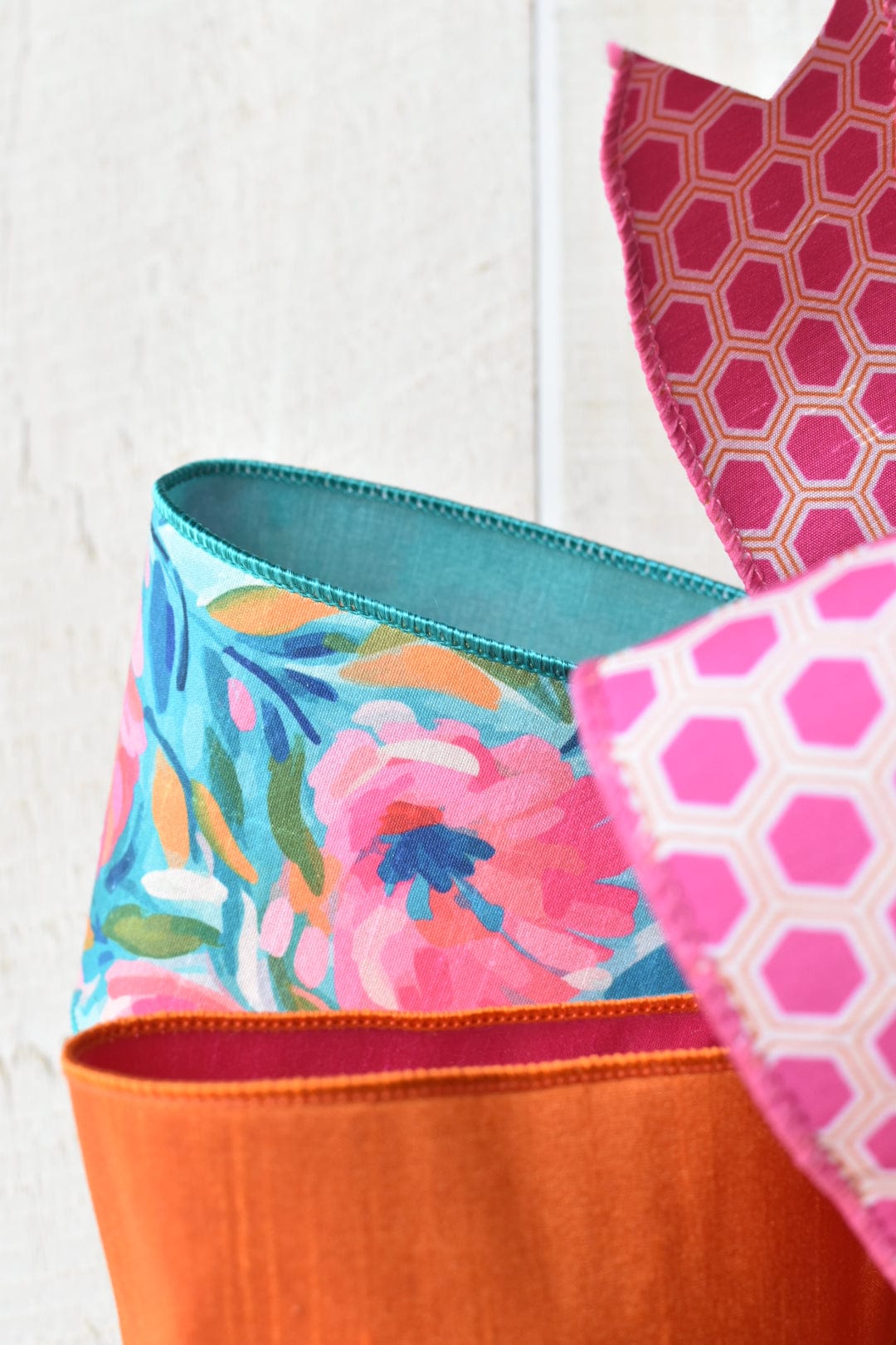 Coral/Orange/Pink/Blue Floral Hand Tied Bow