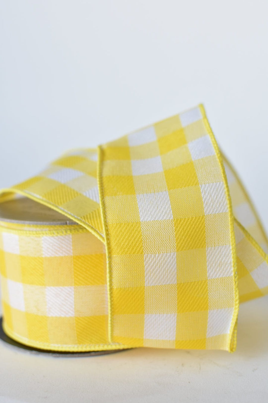 2.5" x 10yd Yellow + White Plaid Ribbon