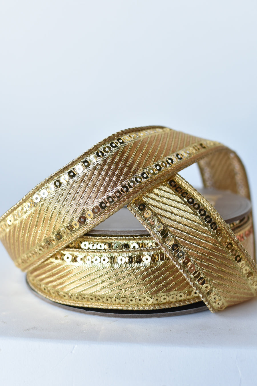 1.5" x 25yd Gold Metallic Ribbon with Sequin