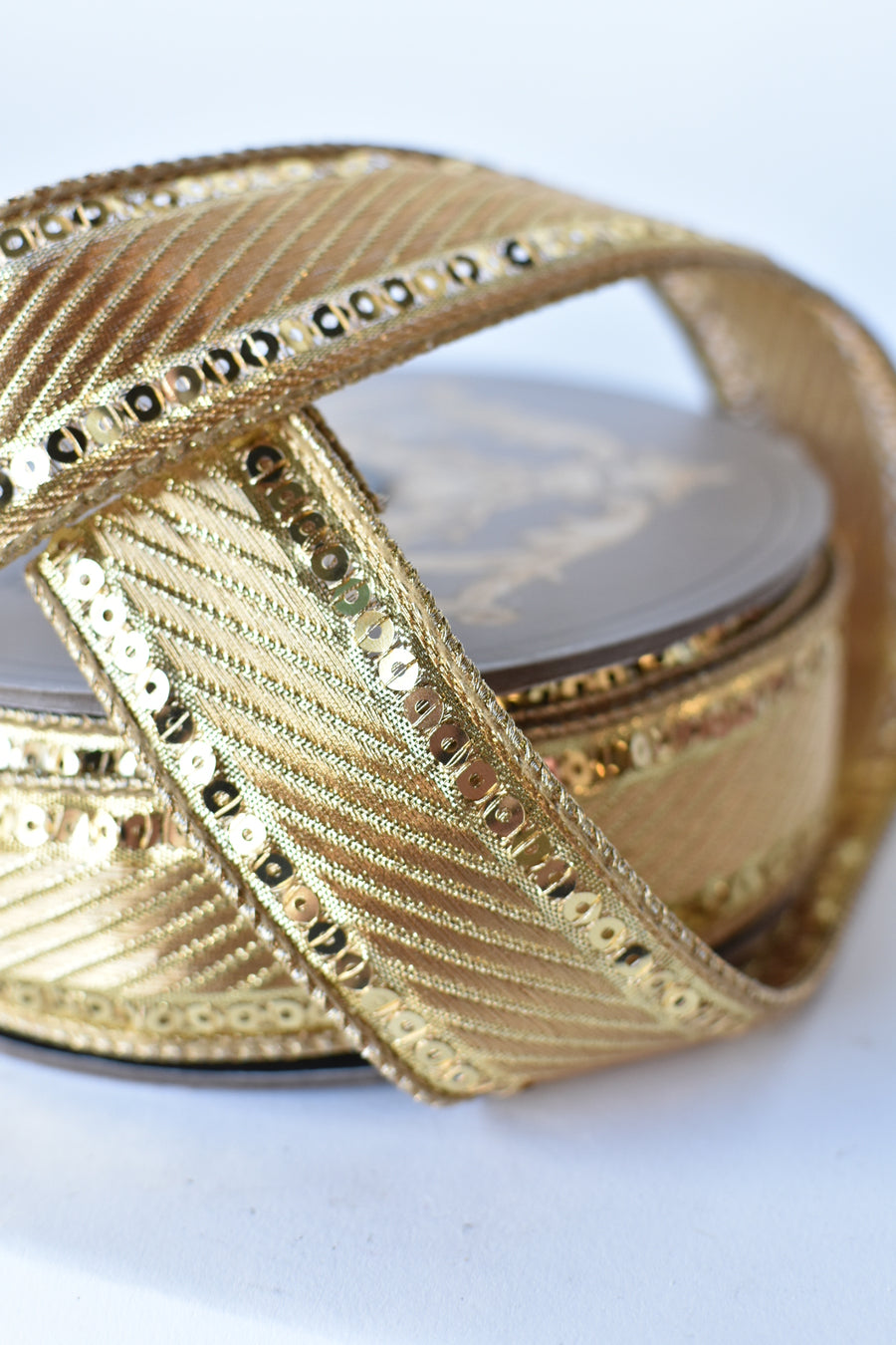 1.5" x 25yd Gold Metallic Ribbon with Sequin