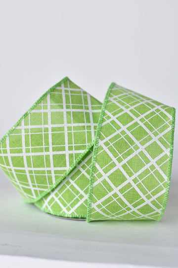 2.5" x 10yd Green and White Glittered Plaid Wired Ribbon