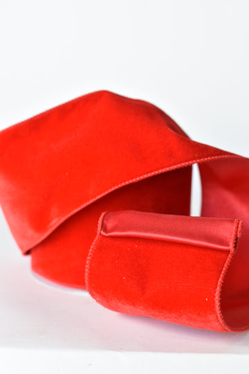 4" x 10yd Red Velvet Ribbon w/Red Satin Backing