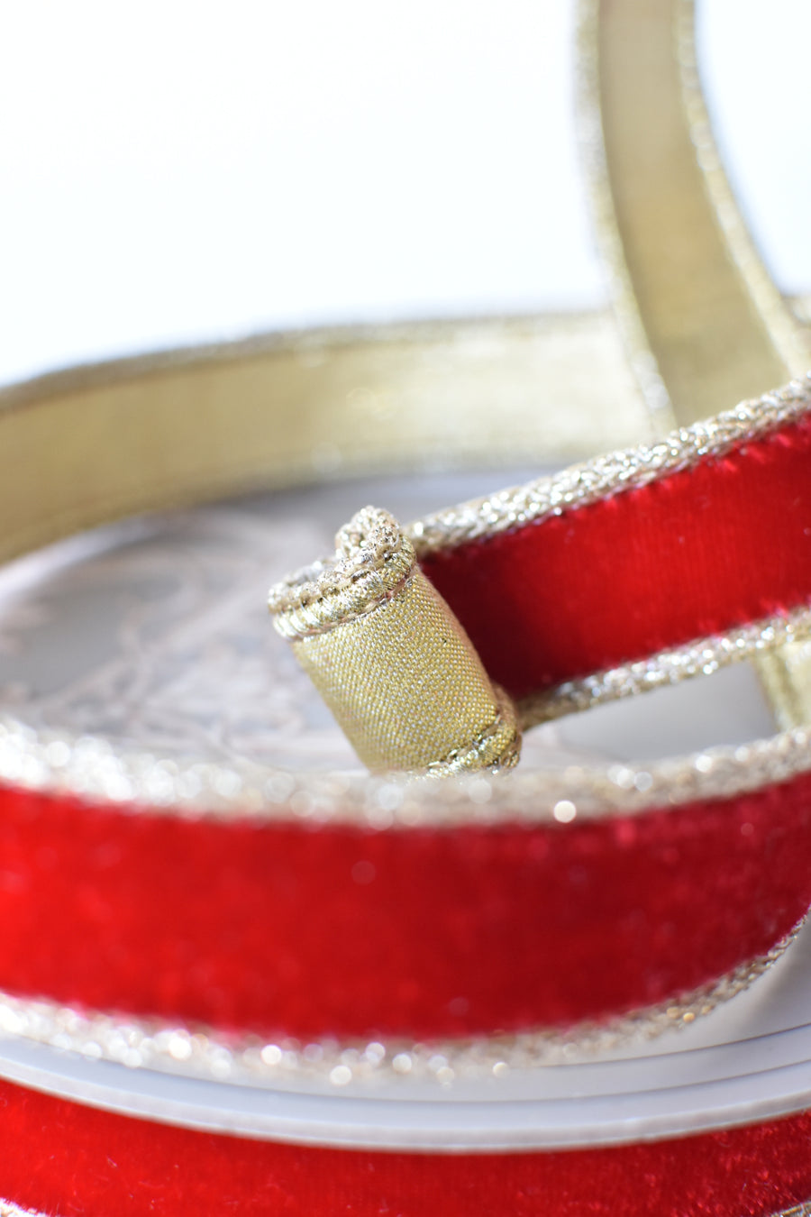 1" x 10yd Red Velvet Ribbon with Gold Lame Backing