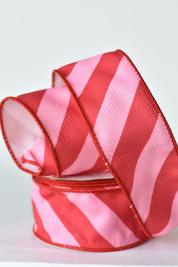 2.5" x 10yd Red + Pink Diagonal Stipe