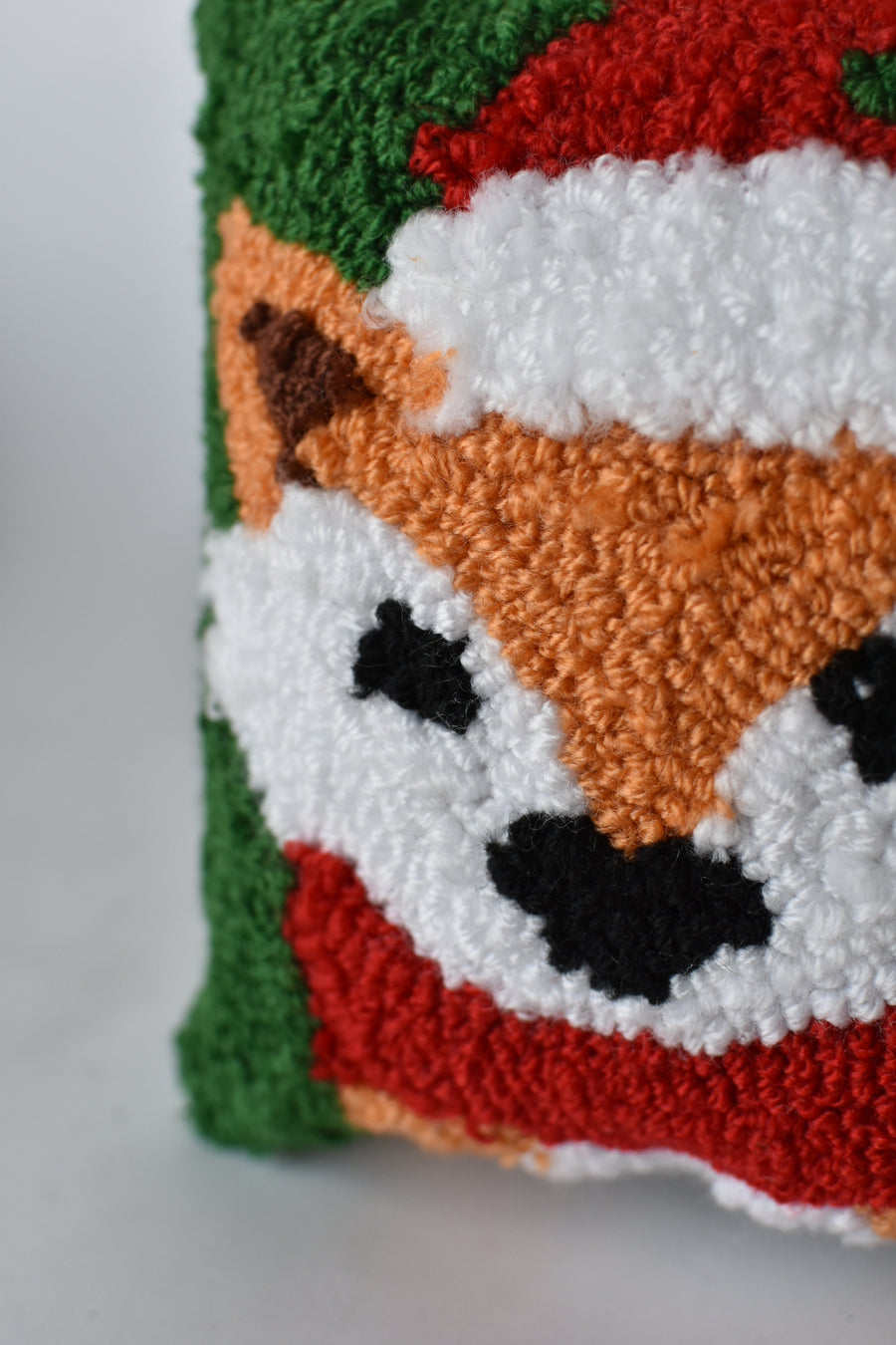 Holiday Fox Hooked Pillow