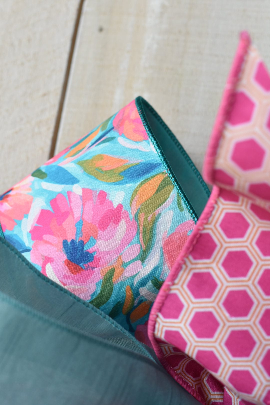 Coral/Orange/Pink/Blue Floral Hand Tied Bow