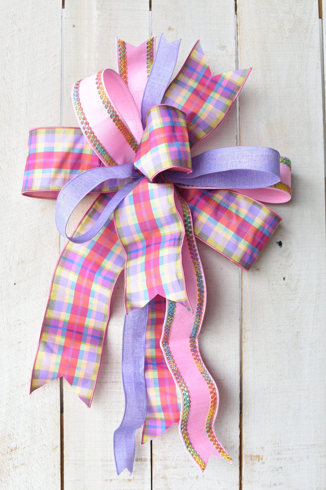 Pink/Purple/Yellow/Green Spring "Madras" Plaid Hand Tied Bow