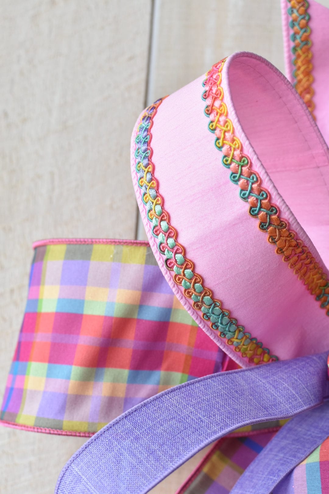 Pink/Purple/Yellow/Green Spring "Madras" Plaid Hand Tied Bow