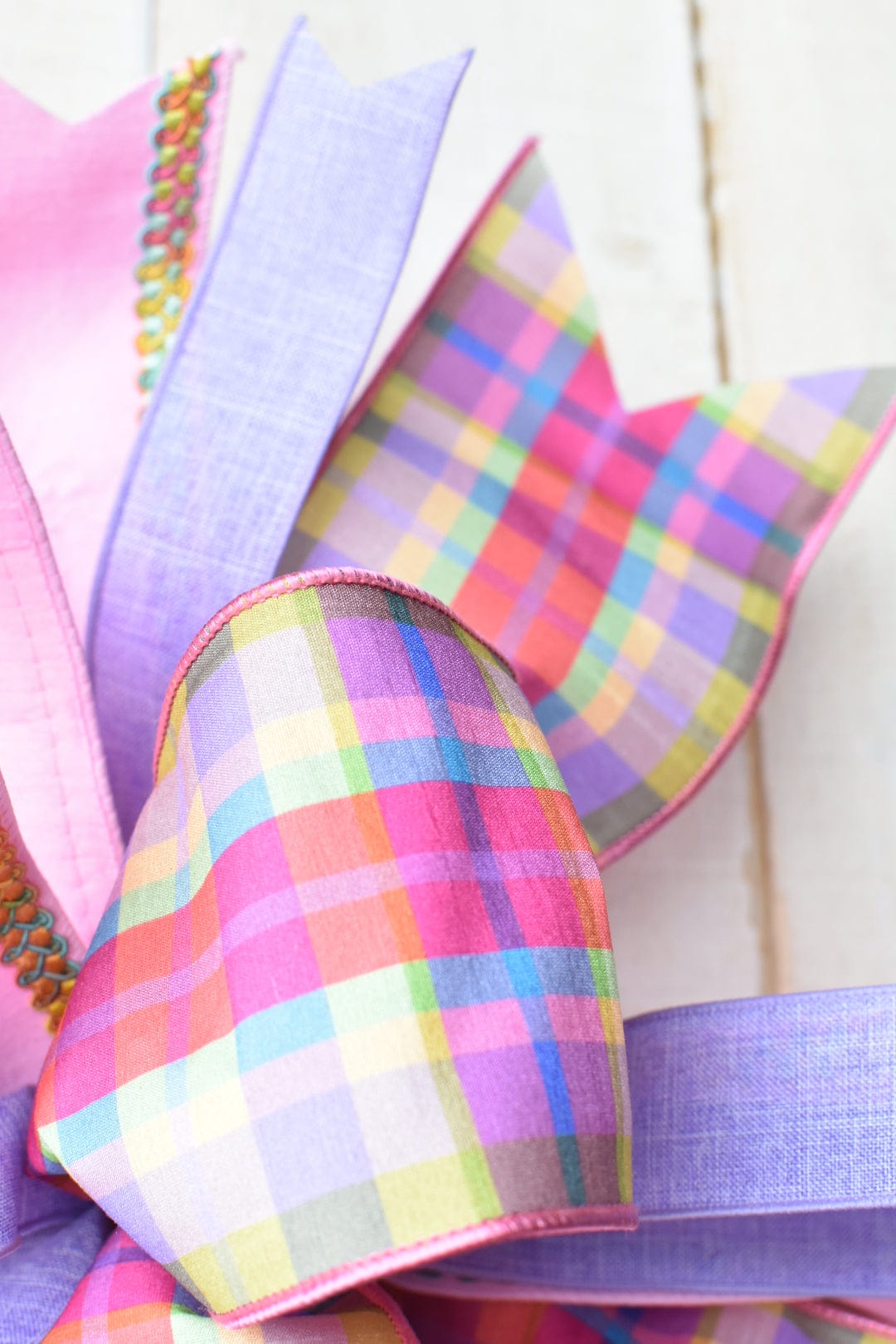 Pink/Purple/Yellow/Green Spring "Madras" Plaid Hand Tied Bow
