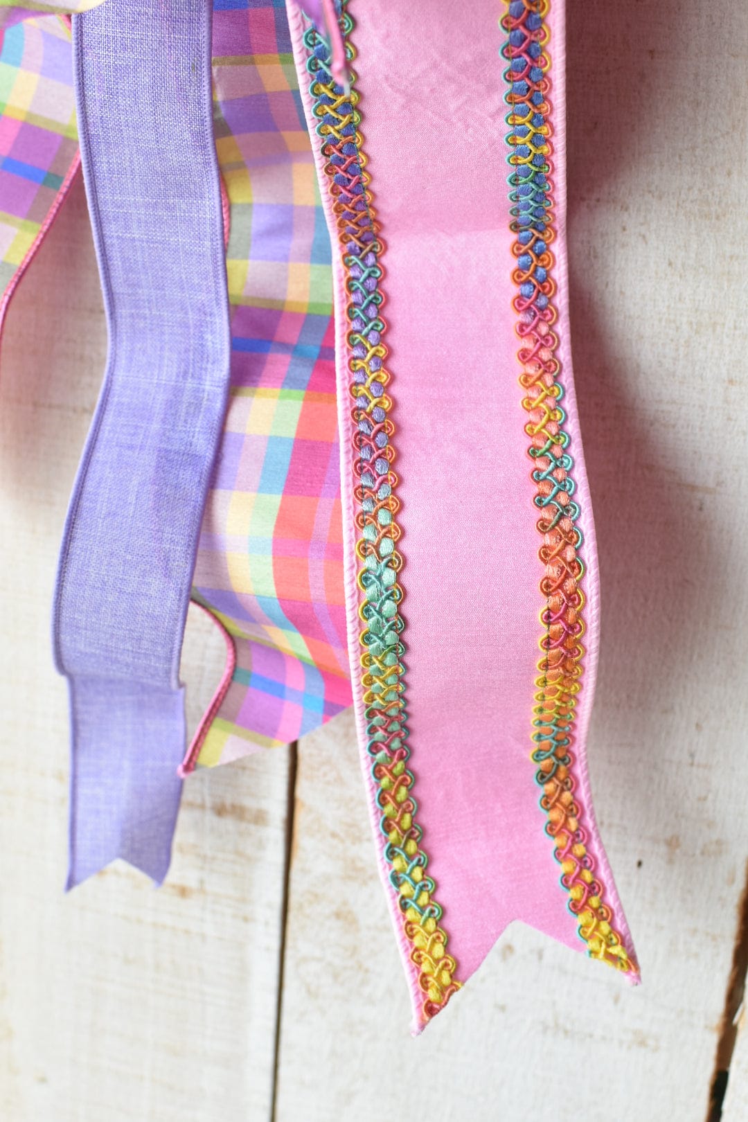 Pink/Purple/Yellow/Green Spring "Madras" Plaid Hand Tied Bow