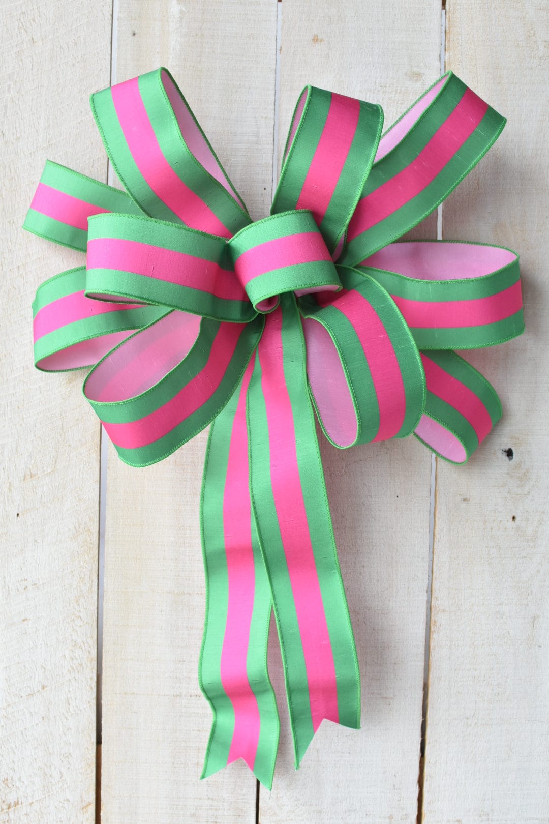 Bright Pink/Green Stripe Hand Tied Bow