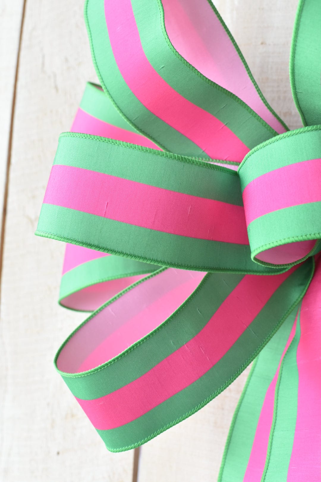 Bright Pink/Green Stripe Hand Tied Bow