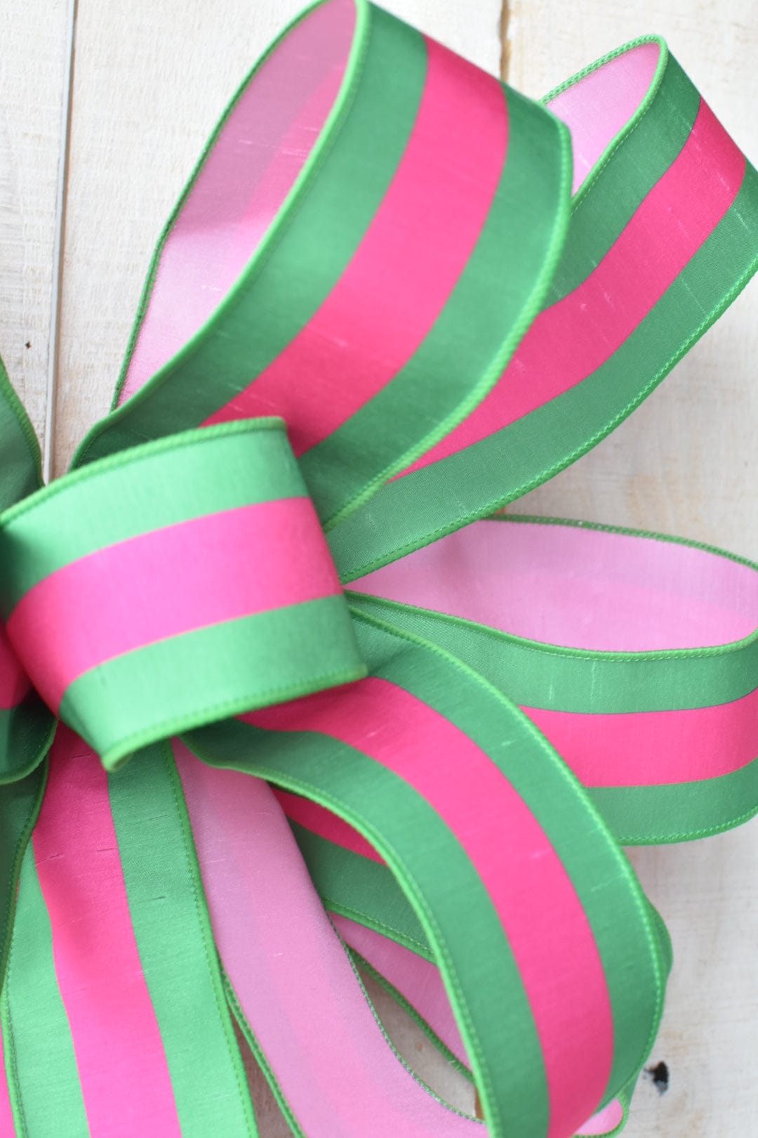 Bright Pink/Green Stripe Hand Tied Bow