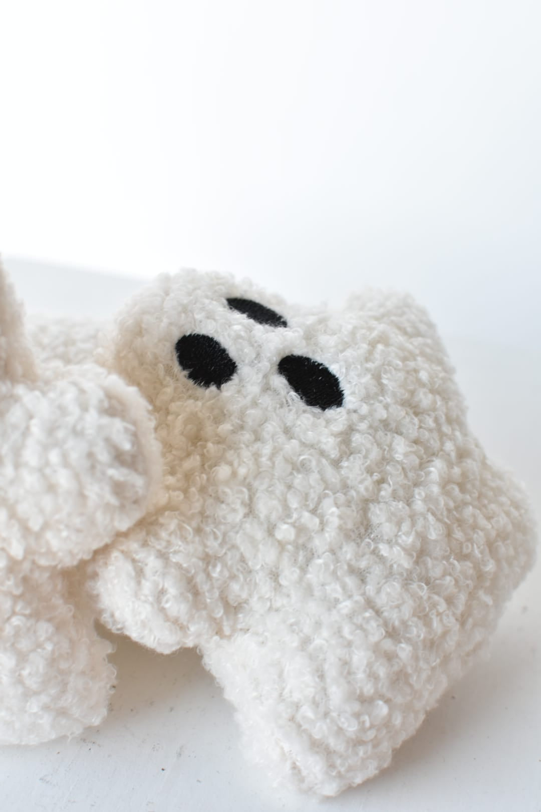 Soft white boucle Halloween ghost figure with poly fill, indoor decor