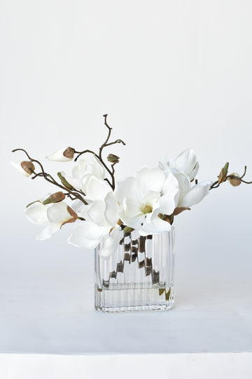 Slim White Magnolia in Reeded Glass Arrangement