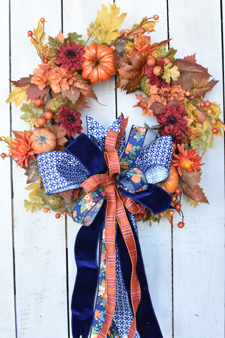 Blue and Orange Fall Hand Made Bow