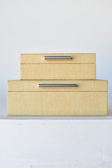 Natural Grasscloth Box w/Silver Detail