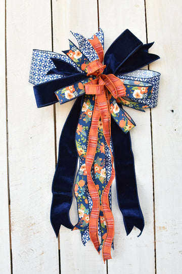 Blue and Orange Fall Hand Made Bow