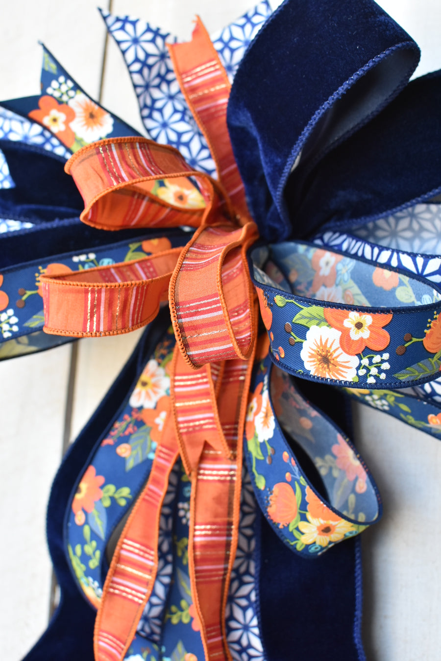 Blue and Orange Fall Hand Made Bow