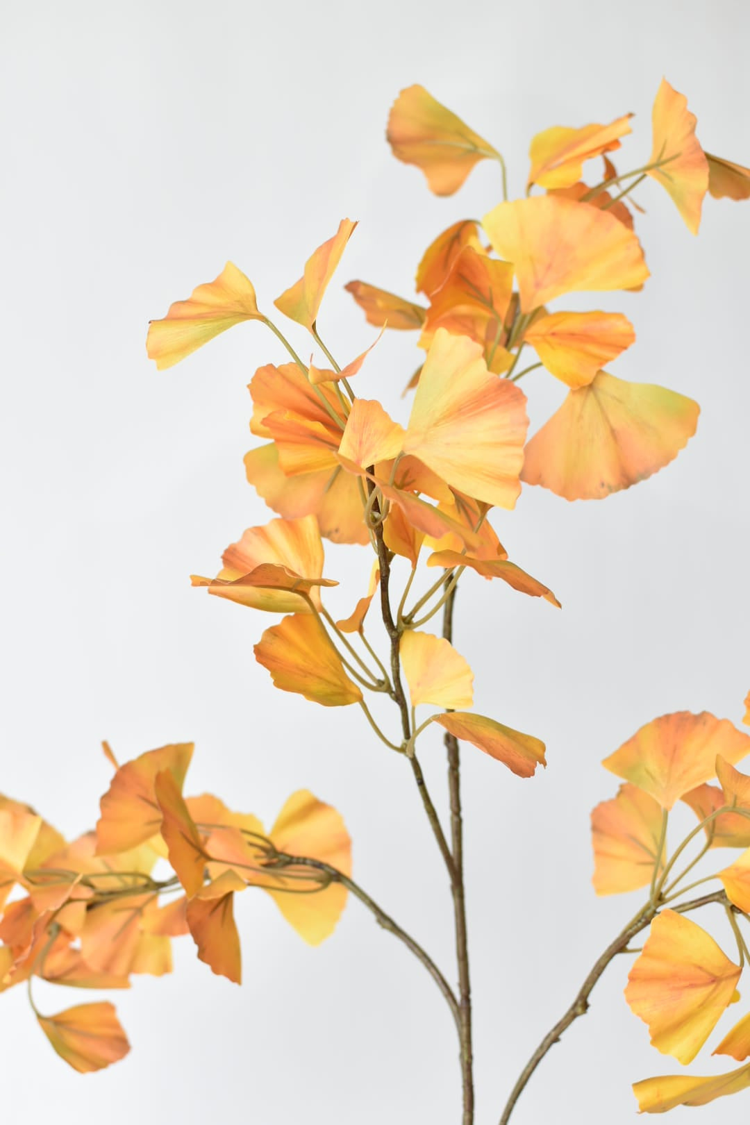 Yellow and orange faux ginkgo fall stem, sold by the stem