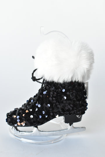 Sequin and Faux Fir Black Ice Skate