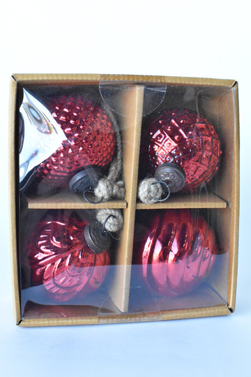 Set of 4 Red Mercury Glass Ornament