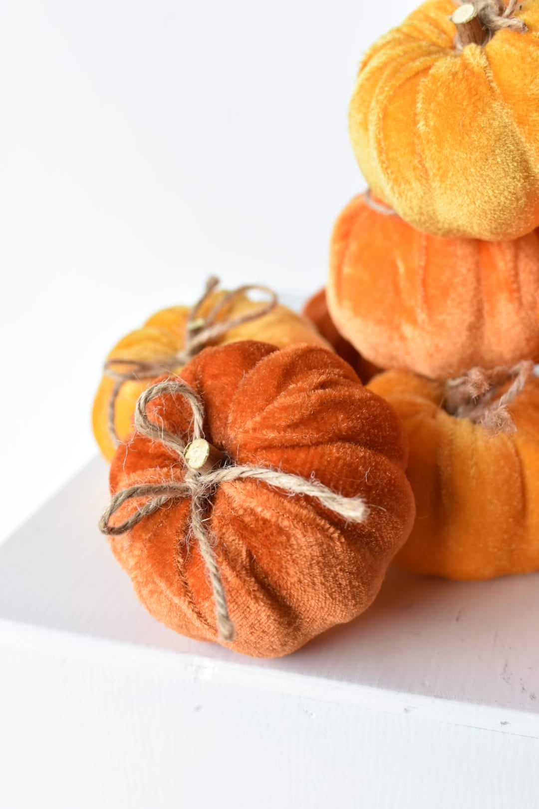 Mini velvet pumpkin measuring 2 inches tall and 3 inches wide