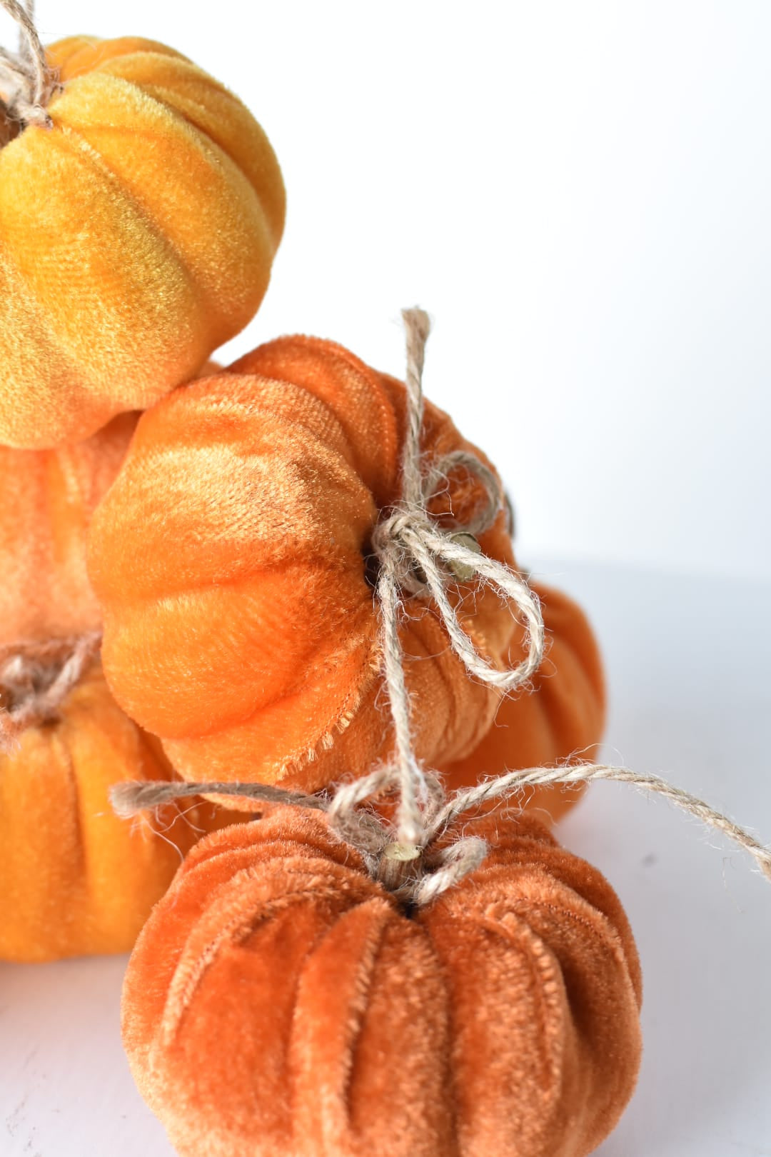 Set of 9 mini velvet pumpkins in goldenrod and burnt orange