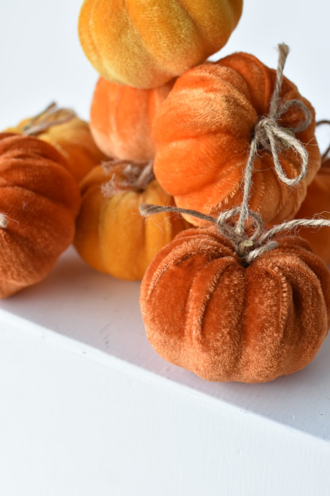 Velvet pumpkins in three warm tones from goldenrod to burnt orange