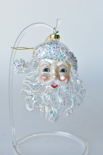 6" Irrid. Glitter Santa Face Ornament