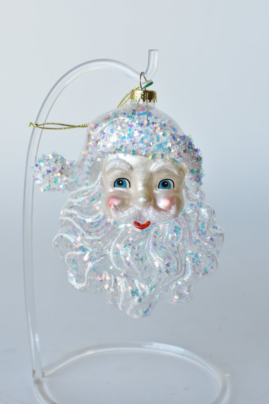 6" Irrid. Glitter Santa Face Ornament