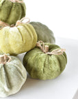 Mini green velvet pumpkins for a tiered tray, bowl, or mantel