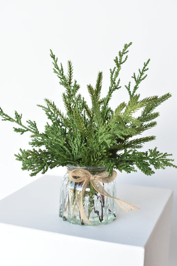 11" Faux Mixed Pine in Glass Vase and Faux Water