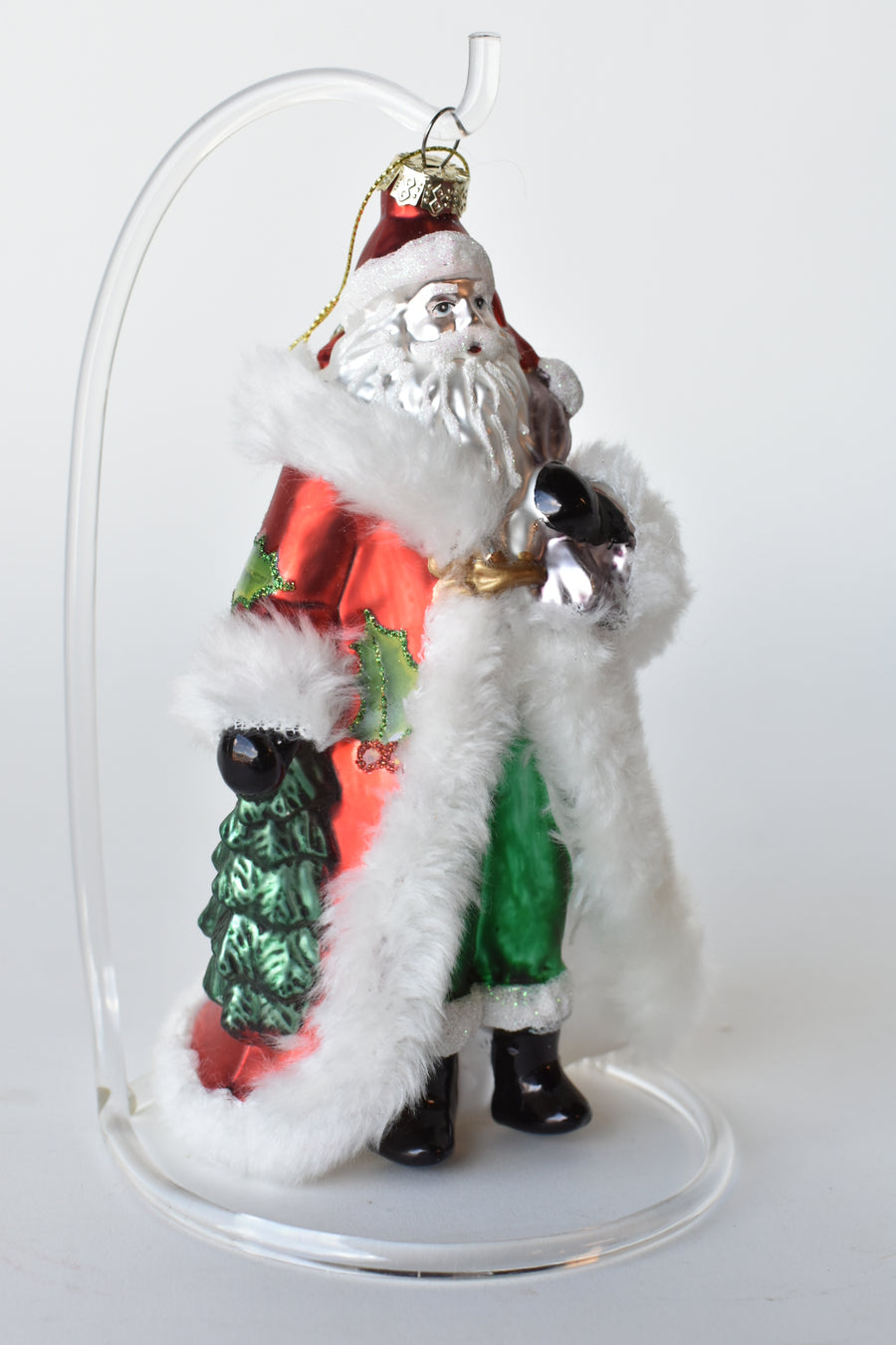 8" Glass Santa w/Gifts Orn