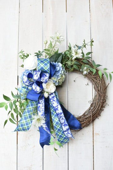 Blue and White Spring Wreath