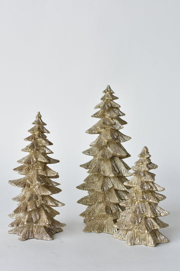 Set of 3 Gold Platinum Glitter Trees