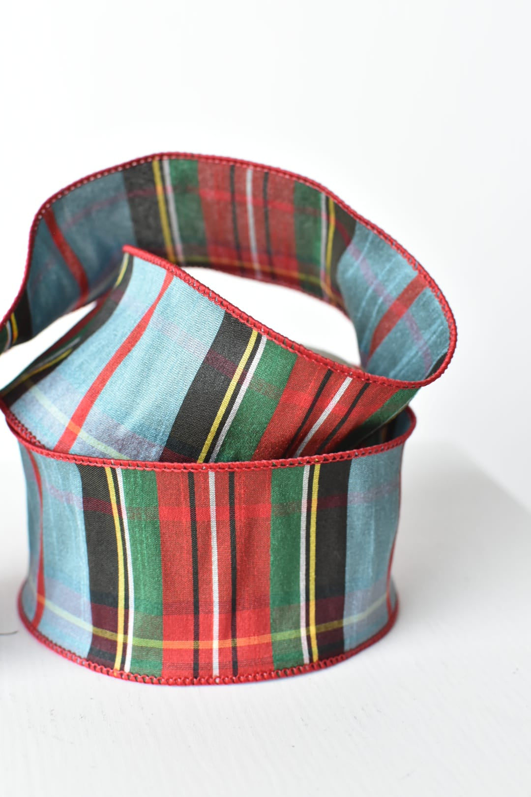 10 yard roll of 2.5 inch light blue plaid wired ribbon