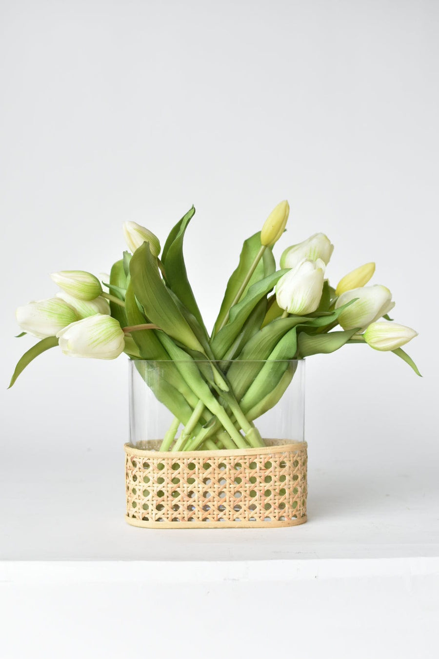 White Green Faux Tulips Arrangement