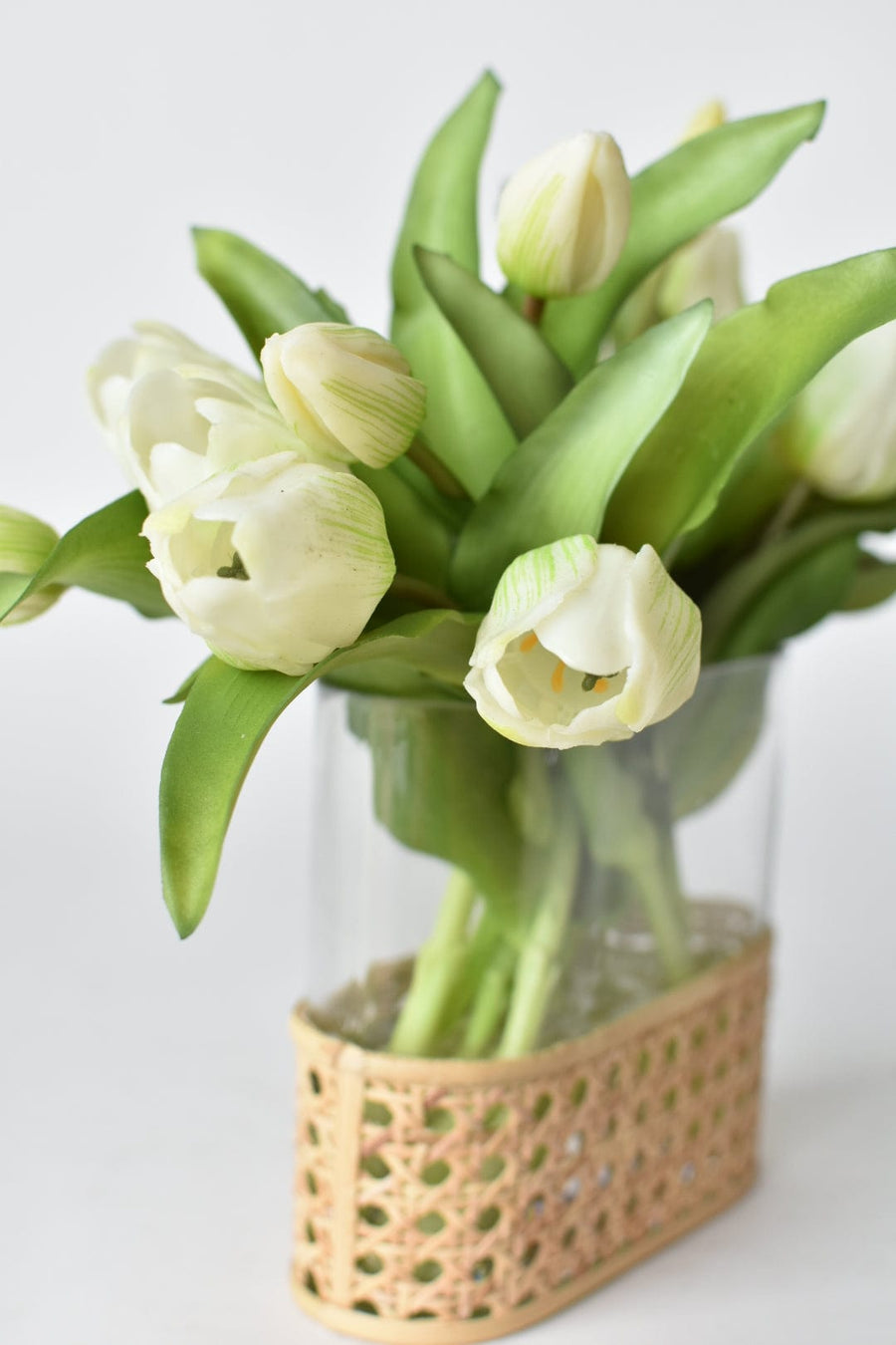 White Green Faux Tulips Arrangement