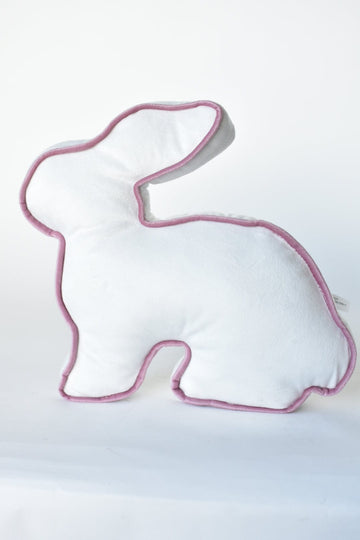 10.5" White Bunny Pillow w/Contrast Pink Welt - Side Facing