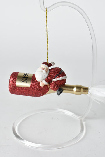 Santa Cheers Bottle Ornament